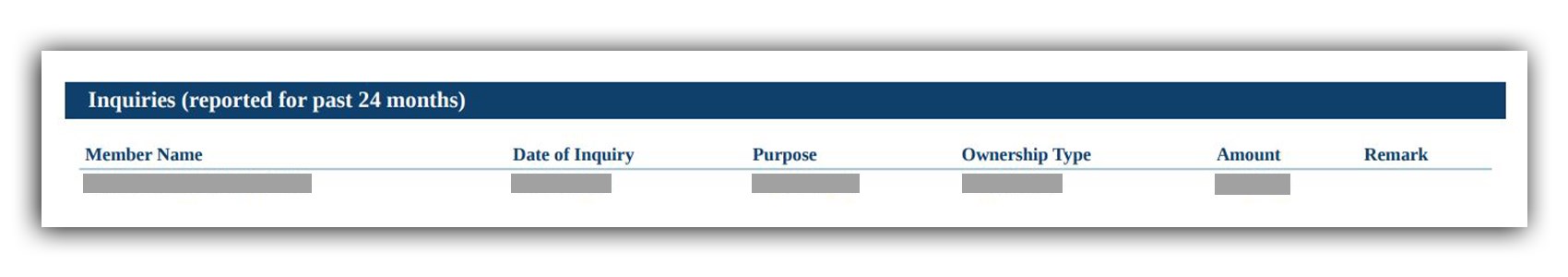 Inquiries reported for past 24 months