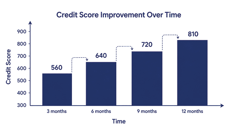 Credit score improvement timeline over months