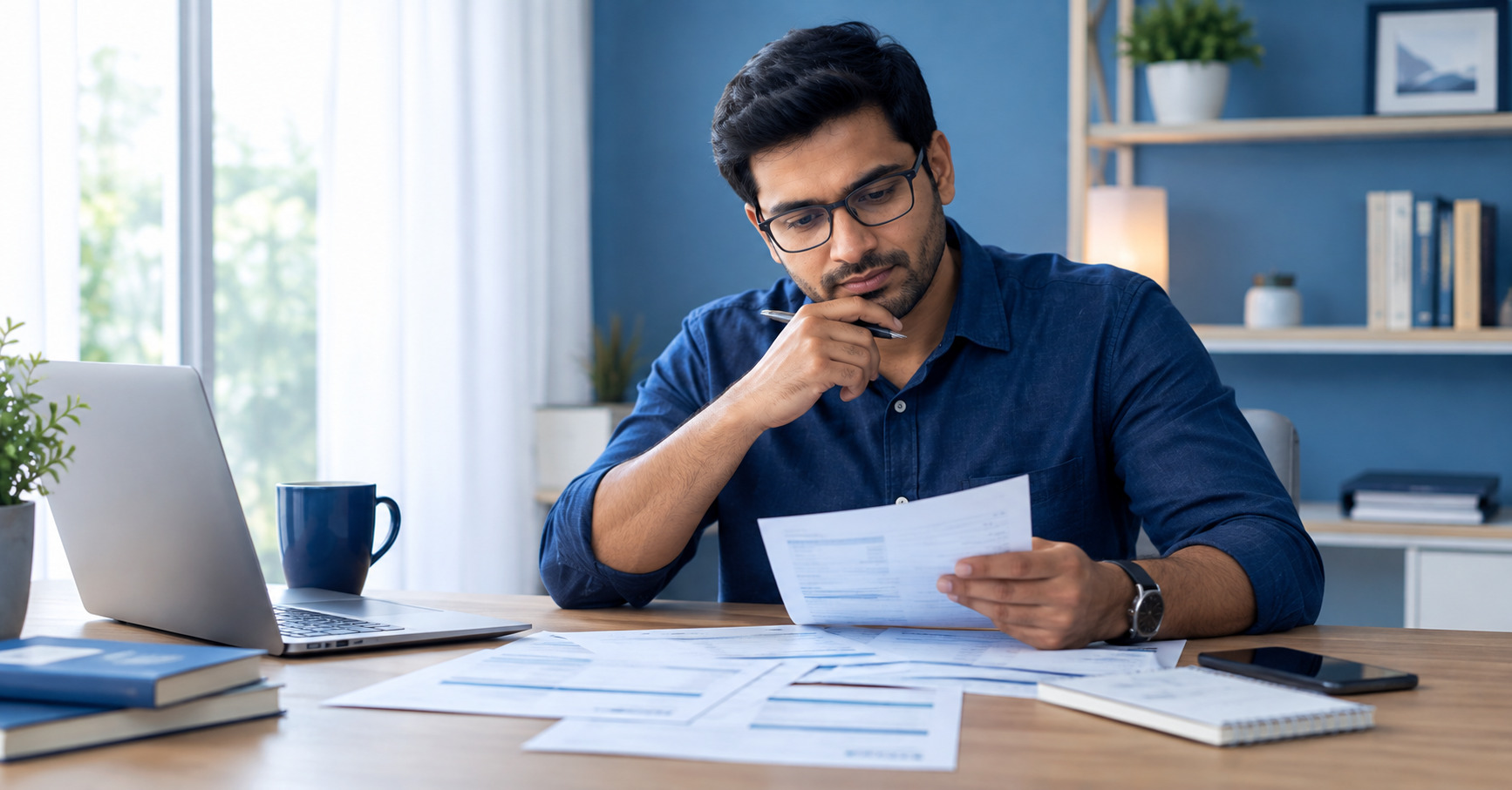 Person reviewing multiple loan statements considering debt consolidation in India