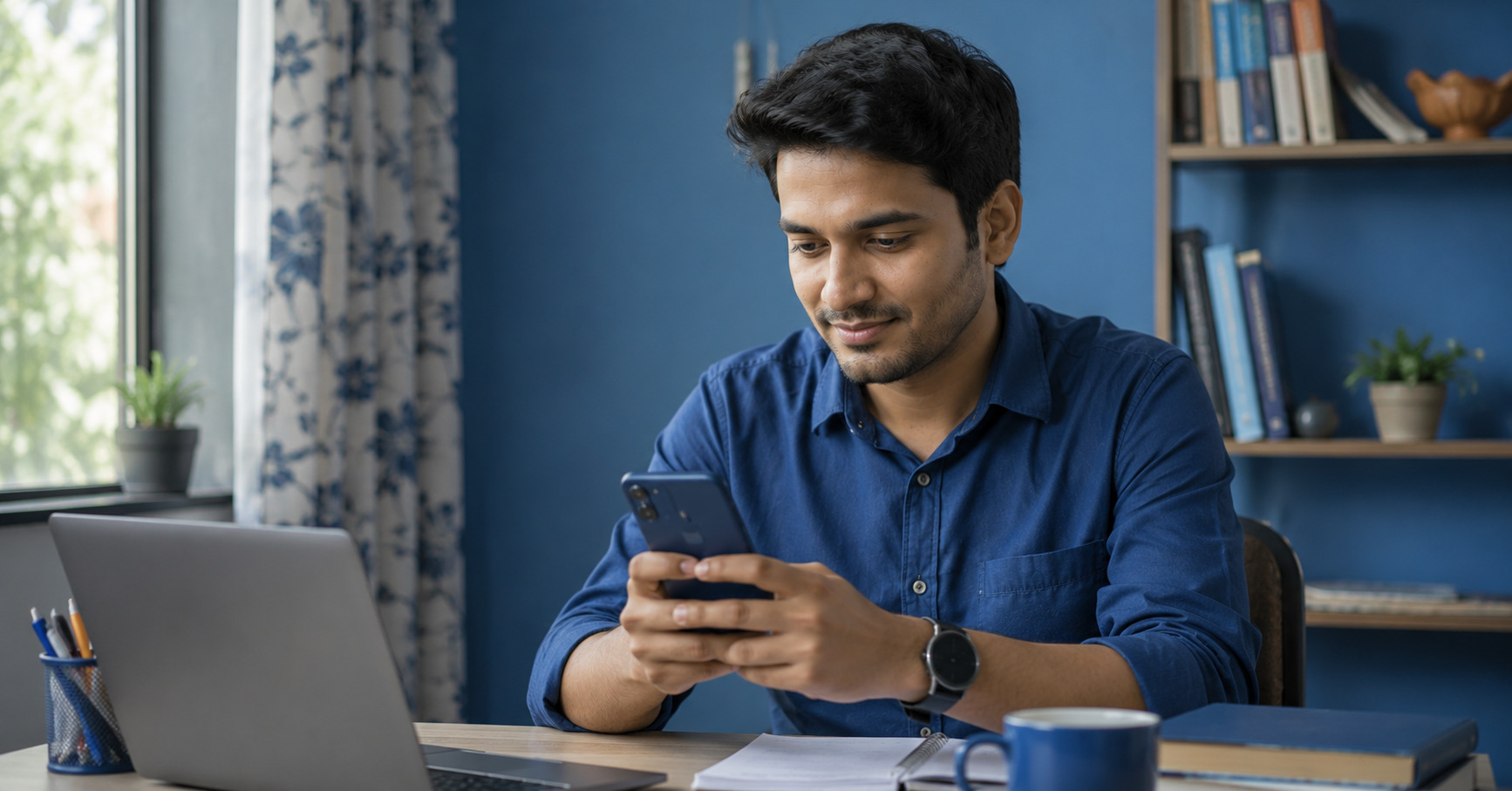 Person on a modest income reviewing their credit score on a phone in India